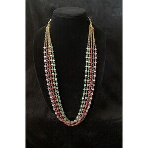 Talbots Signed Multi Strand Necklace with Cats Eye Beads Pink Green Red Blue